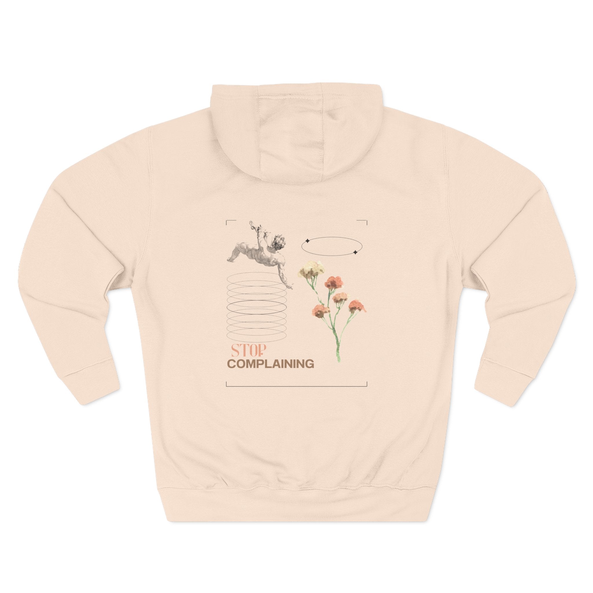Three-Panel Fleece Hoodie - "Stop Complaining" Floral Graphic Hoodie, Urban Streetwear Collection, Discipline Over Excuses, Growth Through Discipline, Urban Mindset Wear.